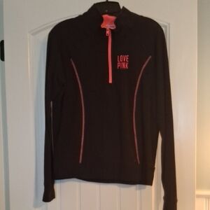 Victoria SECRET Pink Quarter Zip Pullover Blavk With Hot Pink Accent